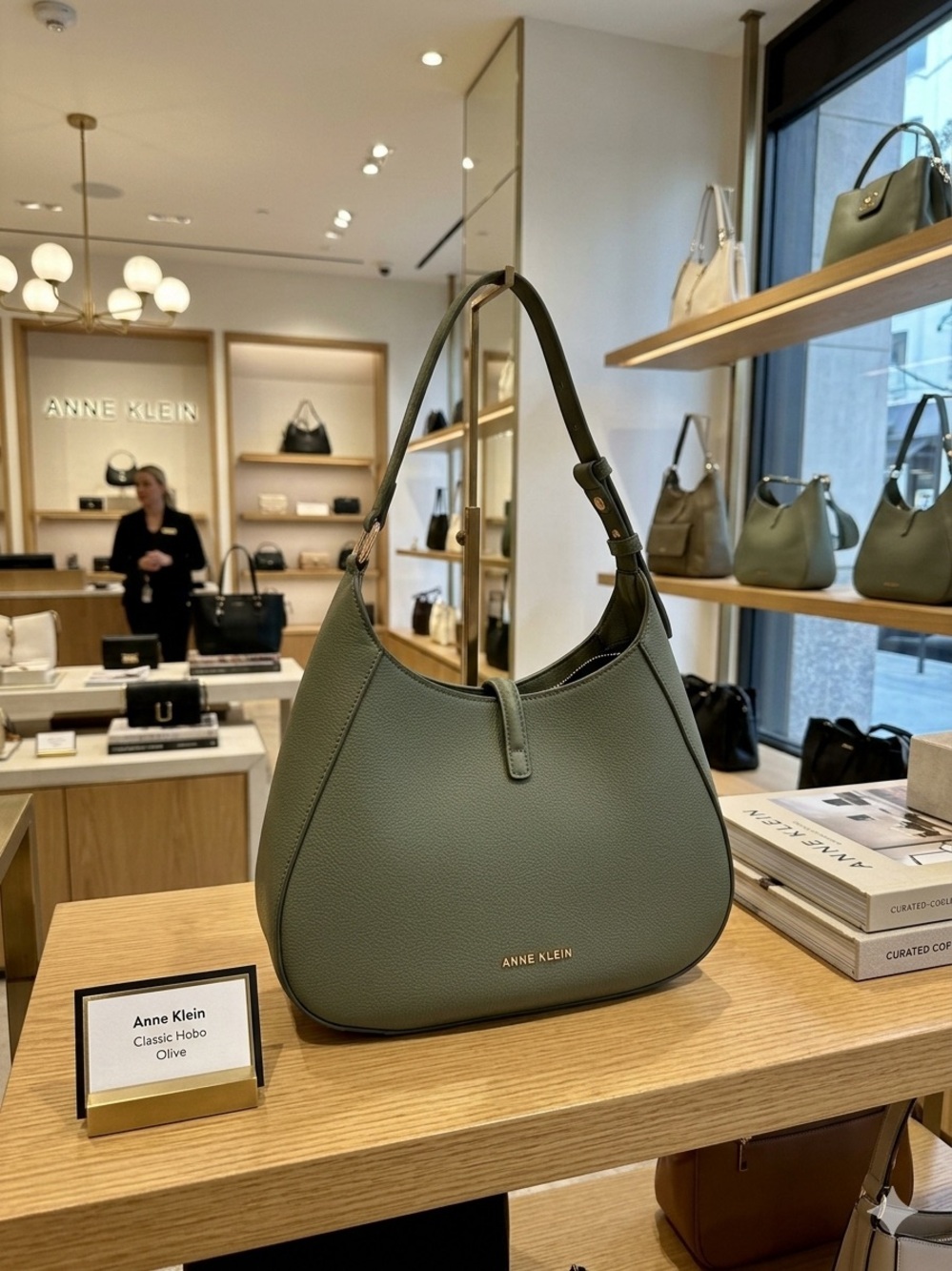 Anne Klein Olive Green Pebbled Shoulder Hobo with Buckle